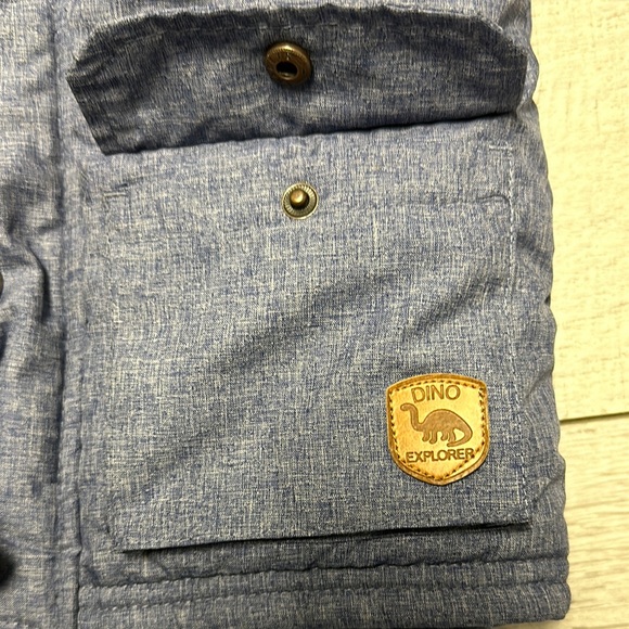 Little Me Puffer Jacket Hooded Blue Zipper / Snap Front “Safari Explorer” - Picture 8 of 9